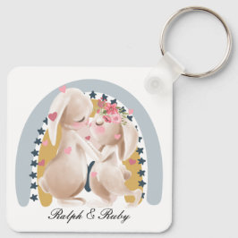 Niedliches Couple Bunny Rainbow hat ihm ihr Gesche Schlüsselanhänger