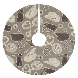Niedliches Cowboy-Thema-Muster Brown Polyester Weihnachtsbaumdecke