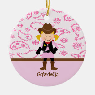 Niedliches Cowgirl in der rosa Verzierung Keramikornament