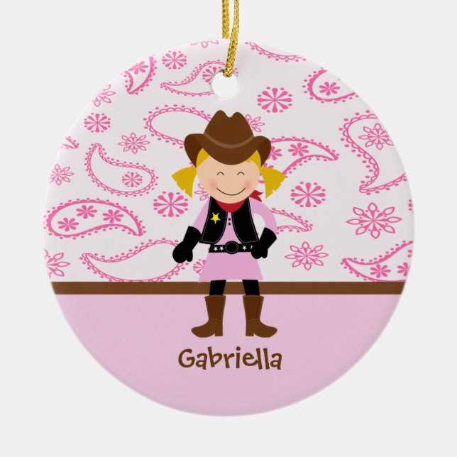 Niedliches Cowgirl in der rosa Verzierung Keramikornament (Vorne)