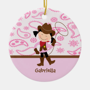 Niedliches Cowgirl in der rosa Verzierung Keramikornament