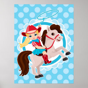 Niedliches Cowgirl on Horse - Rodeo Blonde Poster