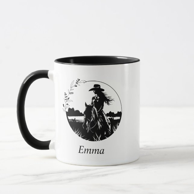 Niedliches Cowgirl Pferd in Country, Western, Schw Tasse (Links)