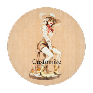 Niedliches Cowgirl sitzend Thunder_Cove Schneidebrett