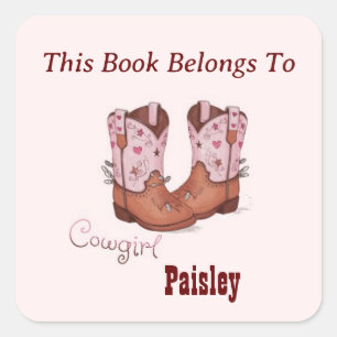 Niedliches CowGirl stiefelt dieses Buch Quadratischer Aufkleber