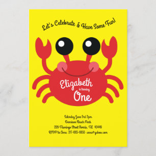 Niedliches Crab Beach Kinder 1 Geburtstag Party Einladung