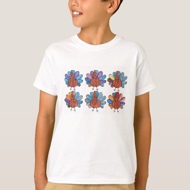 Niedliches Crayon Turkeys Kids Shirt (Vorderseite)