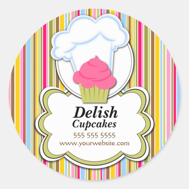 Niedliches Cupcake & Baker's Hat Bakery Box Siegel Runder Aufkleber (Vorderseite)