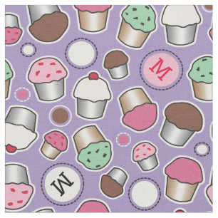 Niedliches Cupcake Monogramm-Muster Stoff
