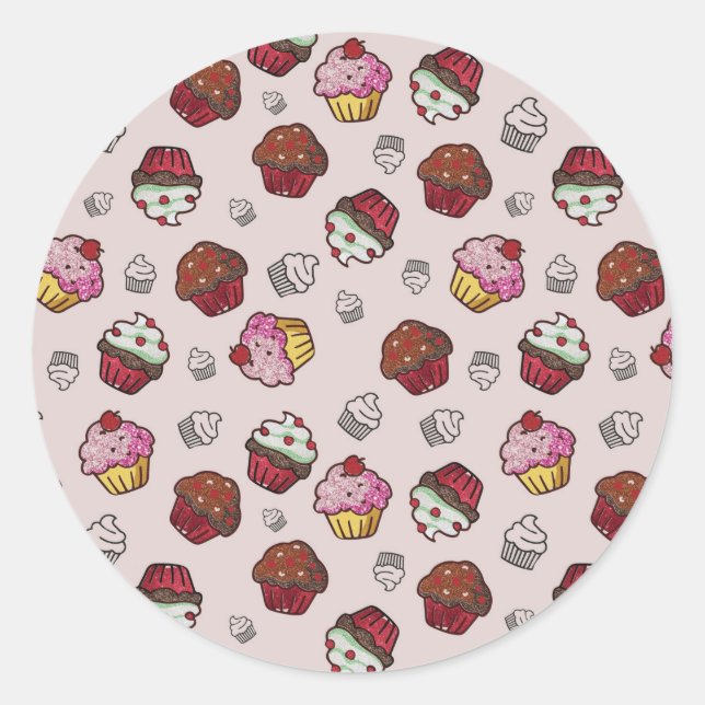 Niedliches Cupcake-Muster Runder Aufkleber (Vorderseite)