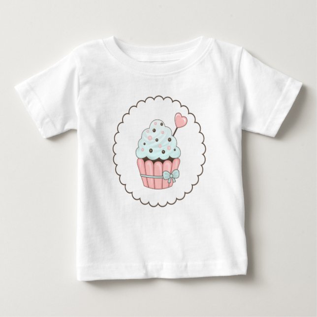 Niedliches Cupcake Pink & Minze Blue Design Baby T-shirt (Vorderseite)