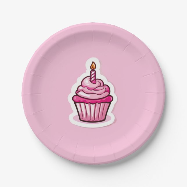 Niedliches Cupcake Thema Geburtstag Girl Paper Tel Pappteller (Vorderseite)