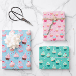 Niedliches Cupcake Theme Muster Geburtstagsgeschen Geschenkpapier Set