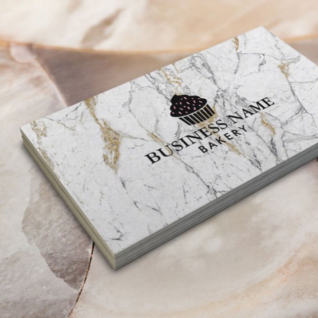 Niedliches Cupcake Zuhause Bäckerei Modernes Marmo Visitenkarte (Von Creator hochgeladen)