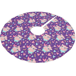 Niedliches Cupid Pig Wharkes Muster Polyester Weihnachtsbaumdecke