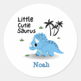 Niedliches Custom Blue Baby Dino Runder Aufkleber