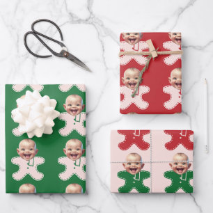 Niedliches Custom Face Foto Lebkuchen Weihnachten Geschenkpapier Set