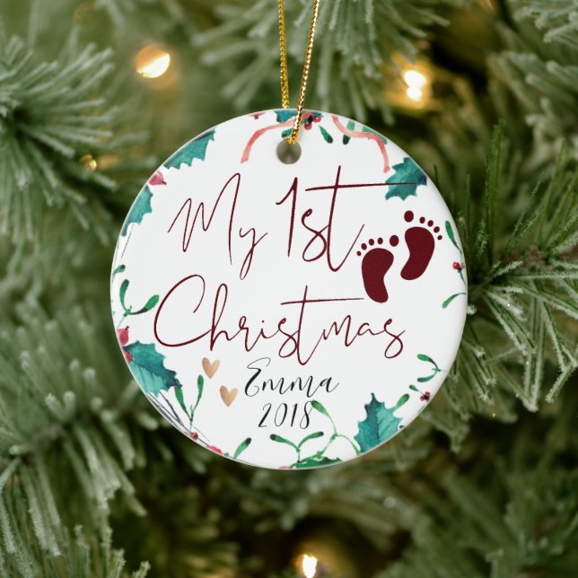 Niedliches Custom Foto Baby First Christmas Tree Keramik Ornament (Baum)