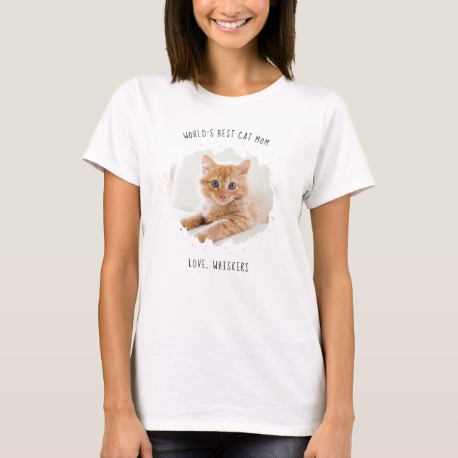 Niedliches Custom Pet Foto Splash Weltbeste Cat-Ma T-Shirt (Vorderseite)