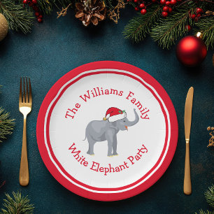 Niedliches Custom Red Christmas White Elephant Par Pappteller