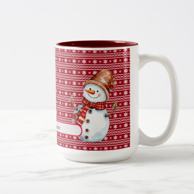 Niedliches Custom Watercoler Snowman Weihnachtsbau Zweifarbige Tasse (Rechts)