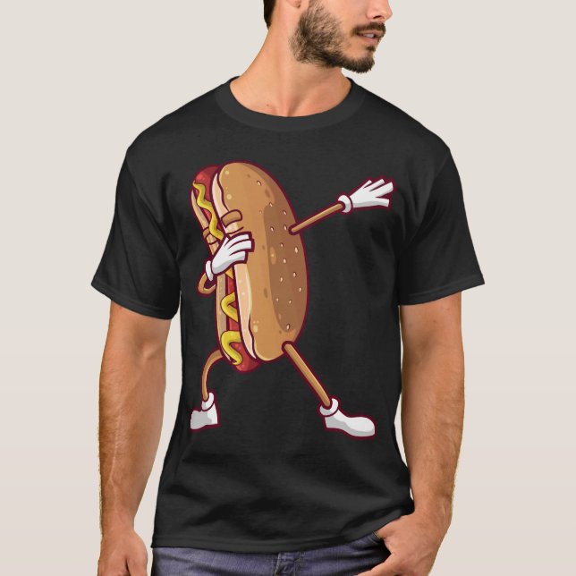 Niedliches Dabbing Hot Dog Funny Dancing Food T-Shirt (Vorderseite)