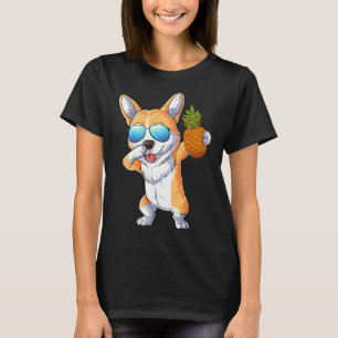 Niedliches Dabbing Korgi Hund Ananas Tropisches Ob T-Shirt