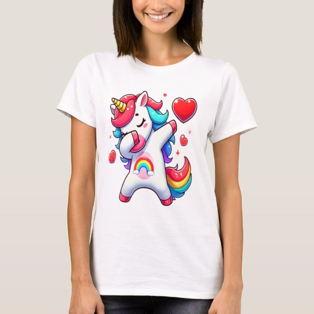 Niedliches Dabbing Unicorn HolHerz - Regenbogen Li T-Shirt (Vorderseite)