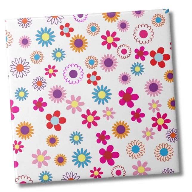 Niedliches Daisy Blume Muster Fliese (Cute Retro Groovy Daisy Flower Pattern ceramic tile)