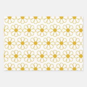 Niedliches Daisy Muster Mustard Gold und White Geschenkpapier Set