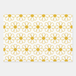 Niedliches Daisy Muster Mustard Gold und White Geschenkpapier Set