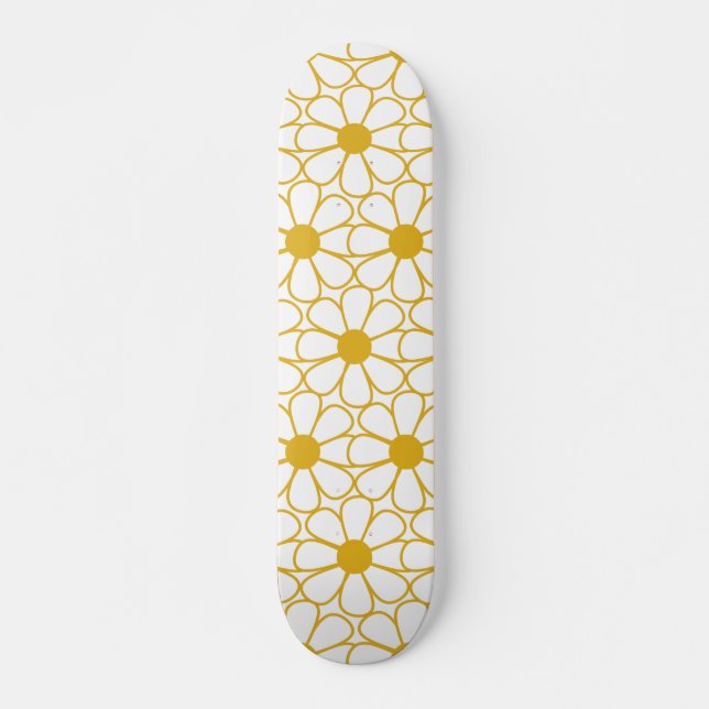 Niedliches Daisy Muster Mustard Gold und White Skateboard (Vorne)