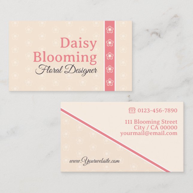 Niedliches Daisy Muster Pastellfarben Pfirsich Pin Visitenkarte (Vorne/Hinten)