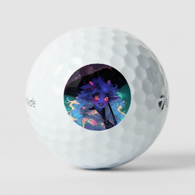 Niedliches Dämonenmädchen im Regen Golfball (Vorderseite)