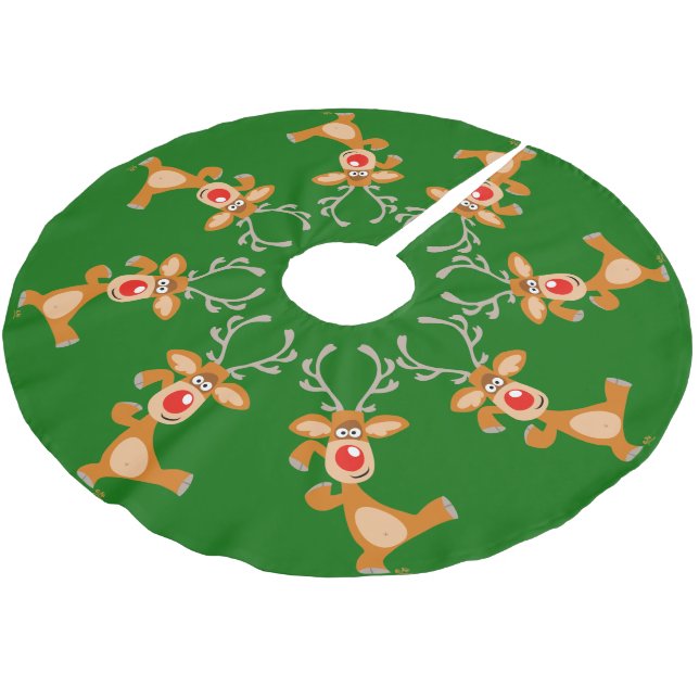 Niedliches Dancing Cartoon Rentier Tree Skirt Polyester Weihnachtsbaumdecke (Schrägansicht)