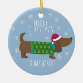 Niedliches Daschund Foto Weihnachten Keramik Ornament