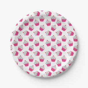 Niedliches Dessert Hellrosa Cupcake Muster Pappteller