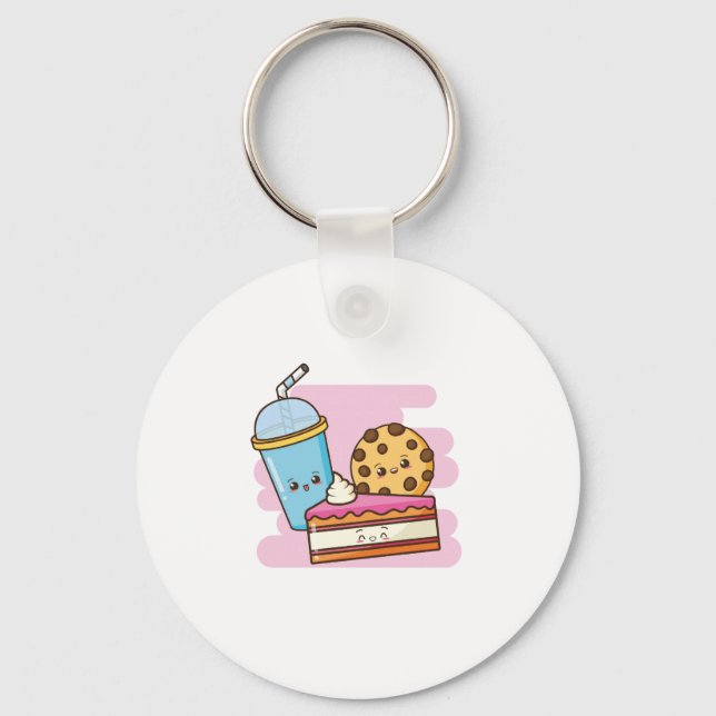 Niedliches Dessert Trio - Kuchen, Cookie und Trink Schlüsselanhänger (Vorderseite)