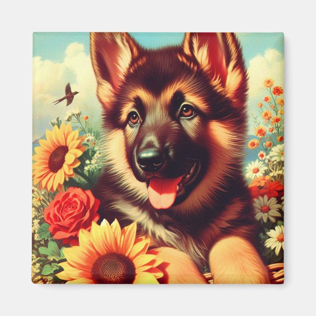 Niedliches deutsches Shepherd-Welpenbild Magnet (Vorne)