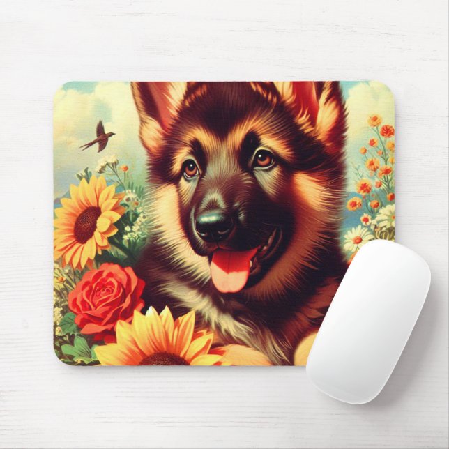 Niedliches deutsches Shepherd-Welpenbild Mousepad (Mit Mouse)