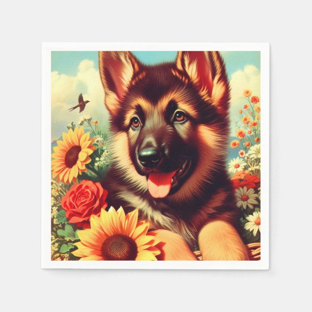 Niedliches deutsches Shepherd-Welpenbild Serviette (Vorderseite)