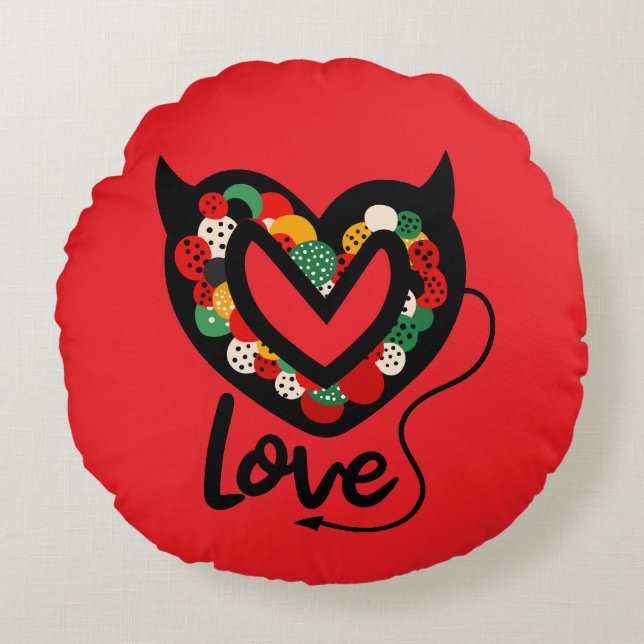 Niedliches devilisatorisches Liebe Kissen Rundkiss (Vorderseite)