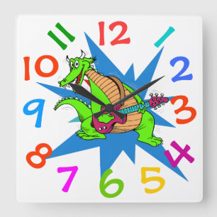 Niedliches Dinasour Pielen Gitarre Kinder Wand Uhr