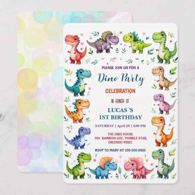Niedliches DIno Baby Dinosaurier 1. Geburtstag Par Save The Date (Vorne/Hinten)