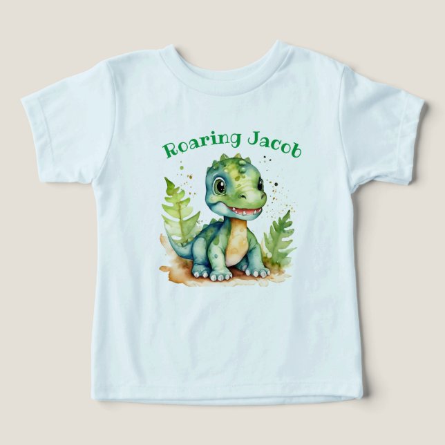Niedliches Dino-Kleinkind-T-Shirt mit Name-bearbei (Design Vorderseite)