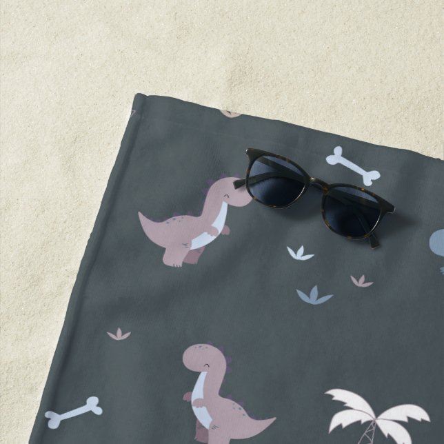 Niedliches Dino Patern Bluish Grau Beach Handtuch (Beispiel)