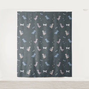 Niedliches Dino Patern Bluish Gray Tapestry Wandteppich