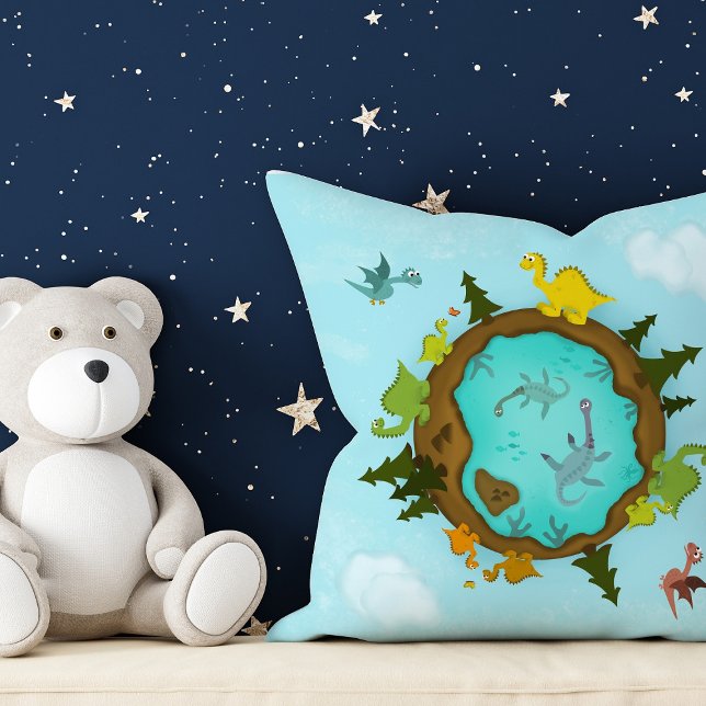 Niedliches Dino-Weltpilz Kissen (This cute 'Dino World' pillow is perfect to decorate your nursery or kid's bedroom.)