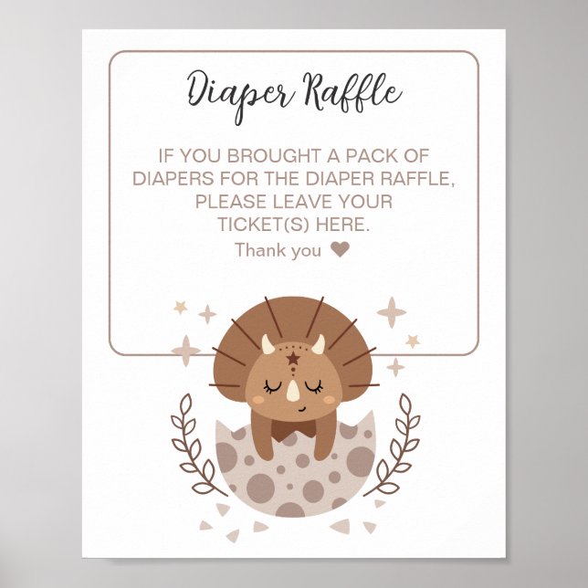Niedliches Dinosaur Boho Babydusche Windeln Raffel Poster (Vorne)