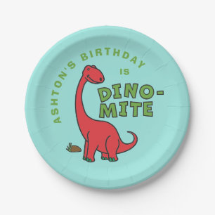Niedliches Dinosaur Dino-Mite-Geburtstagsdesign Pappteller